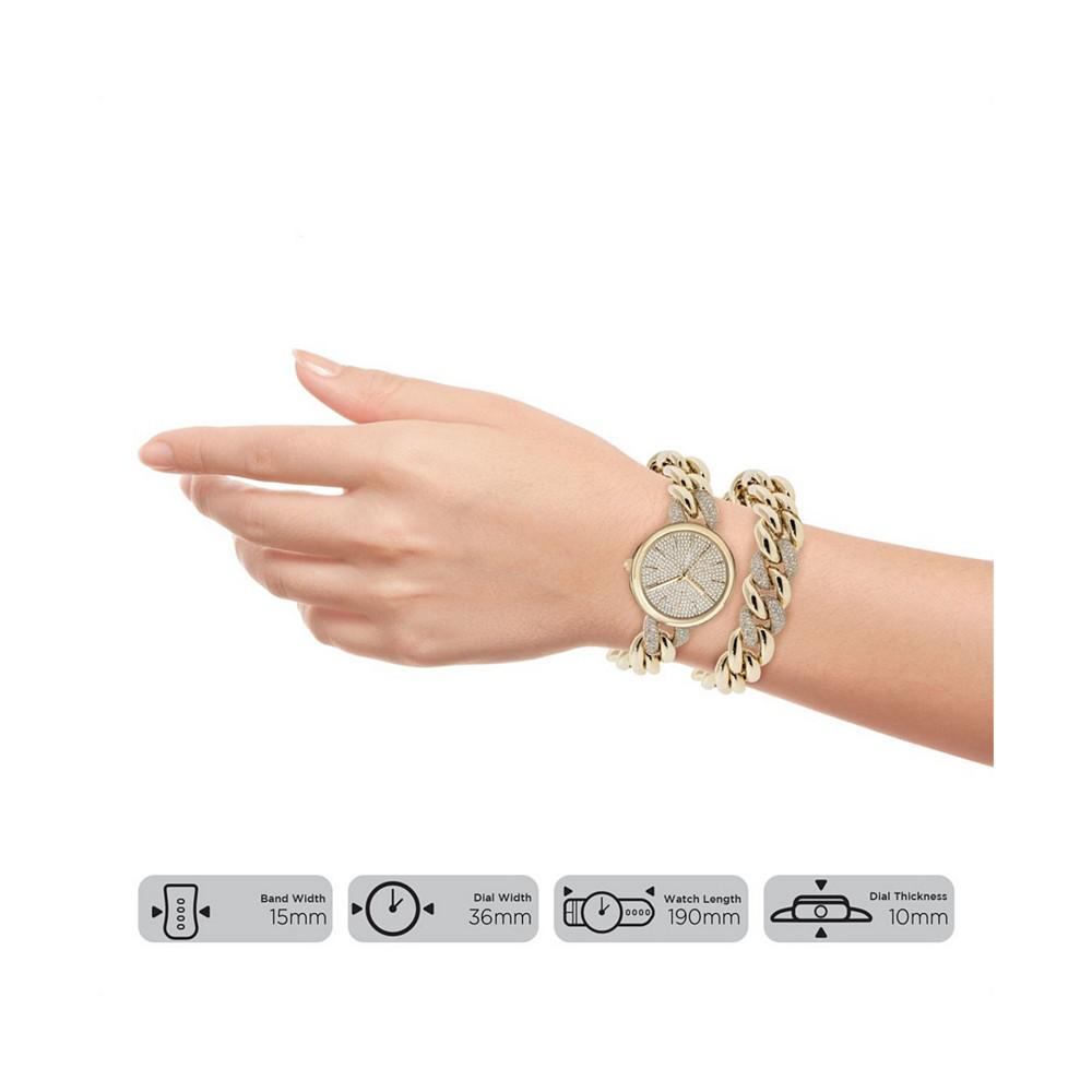 Women's Gold Tone and Crystal Chain Link Stainless Steel Strap Analog Watch and Bracelet Set 40mm商品第3张图片规格展示