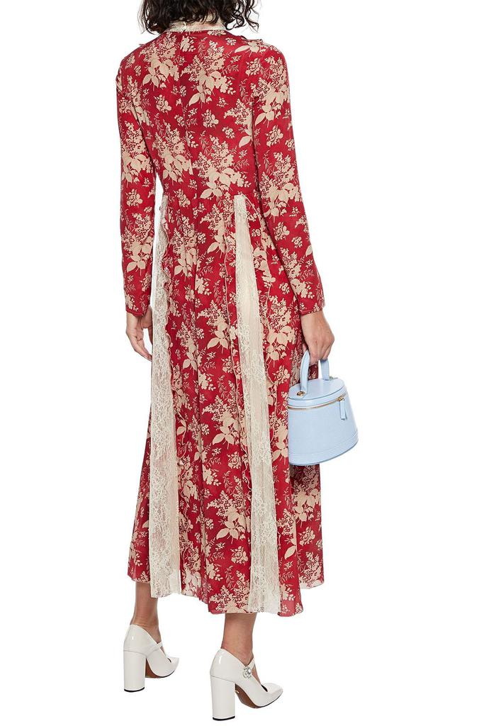 Chantilly lace-paneled floral-print silk crepe de chine midi dress商品第3张图片规格展示