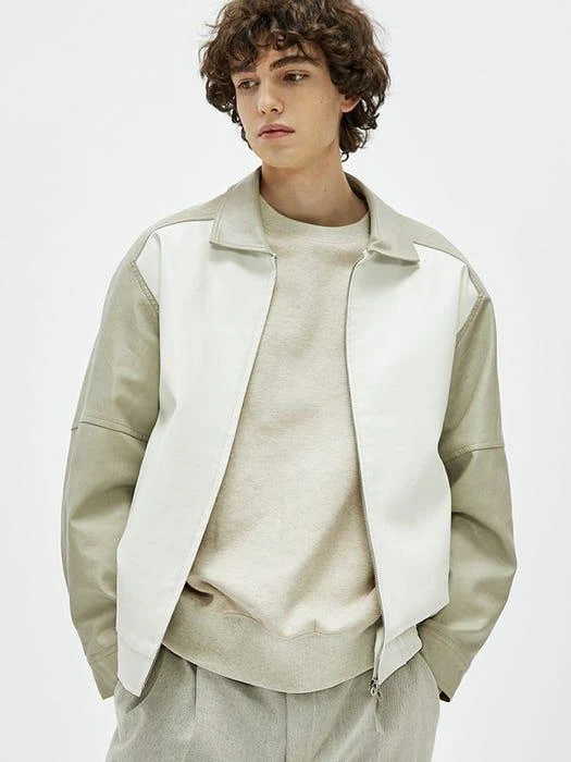 商品EZIO|Oversized Color Block Vegan Leather Jacket,价格¥1186,第3张图片详细描述