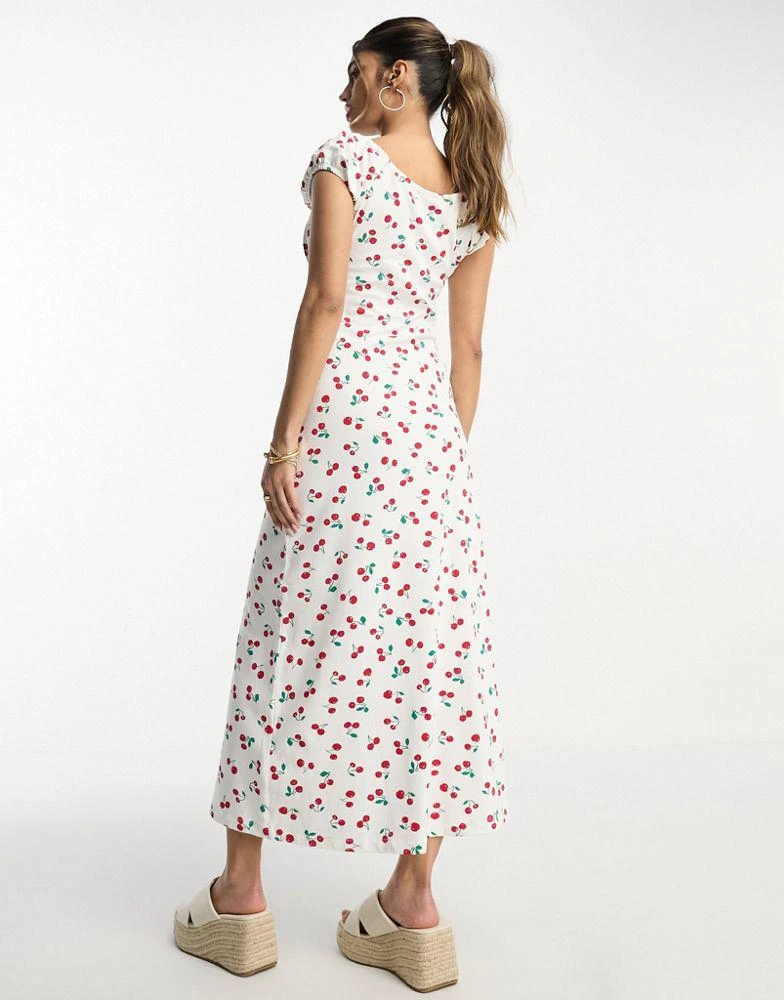 商品ASOS|ASOS DESIGN cap sleeve ruched midi tea dress in white cherry print,价格¥206,第3张图片详细描述