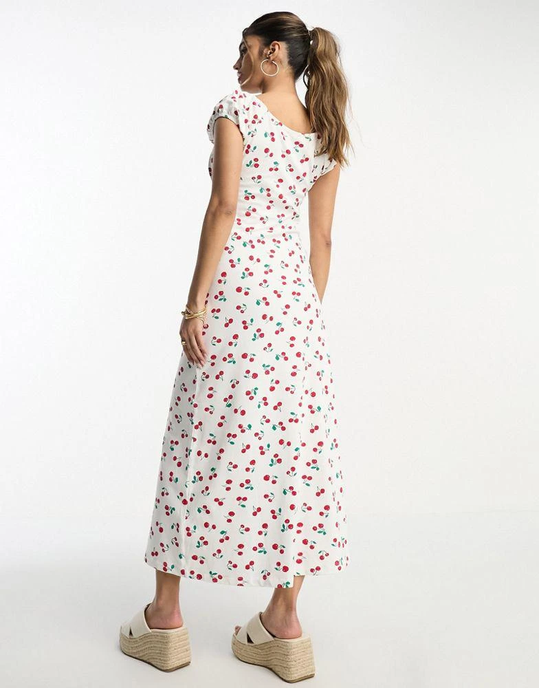 商品ASOS|ASOS DESIGN cap sleeve ruched midi tea dress in white cherry print,价格¥207,第3张图片详细描述