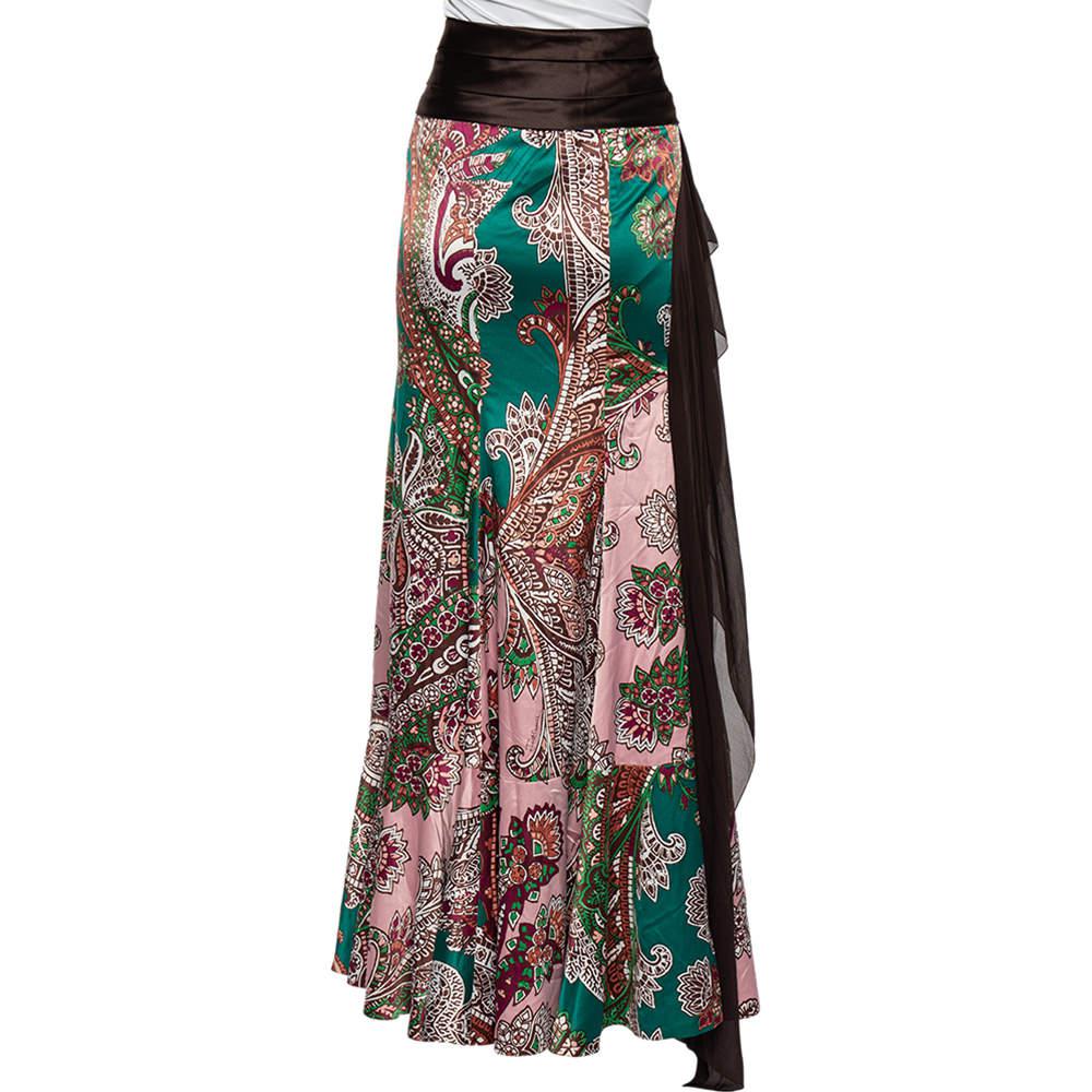 Just Cavalli Multicolor Printed Satin Ruffle Detail Maxi Skirt M商品第3张图片规格展示