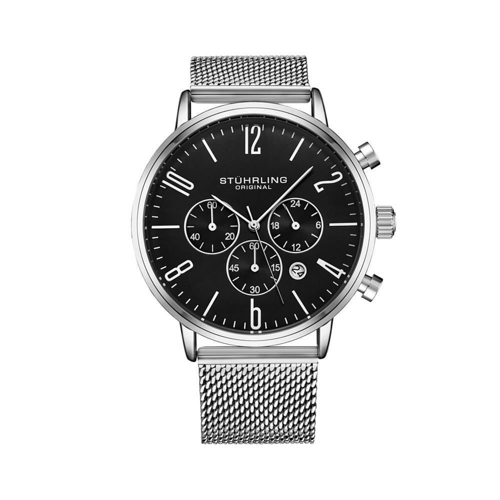 商品Stuhrling|Men's Silver Tone Mesh Stainless Steel Bracelet Watch 48mm,价格¥1101,第1张图片