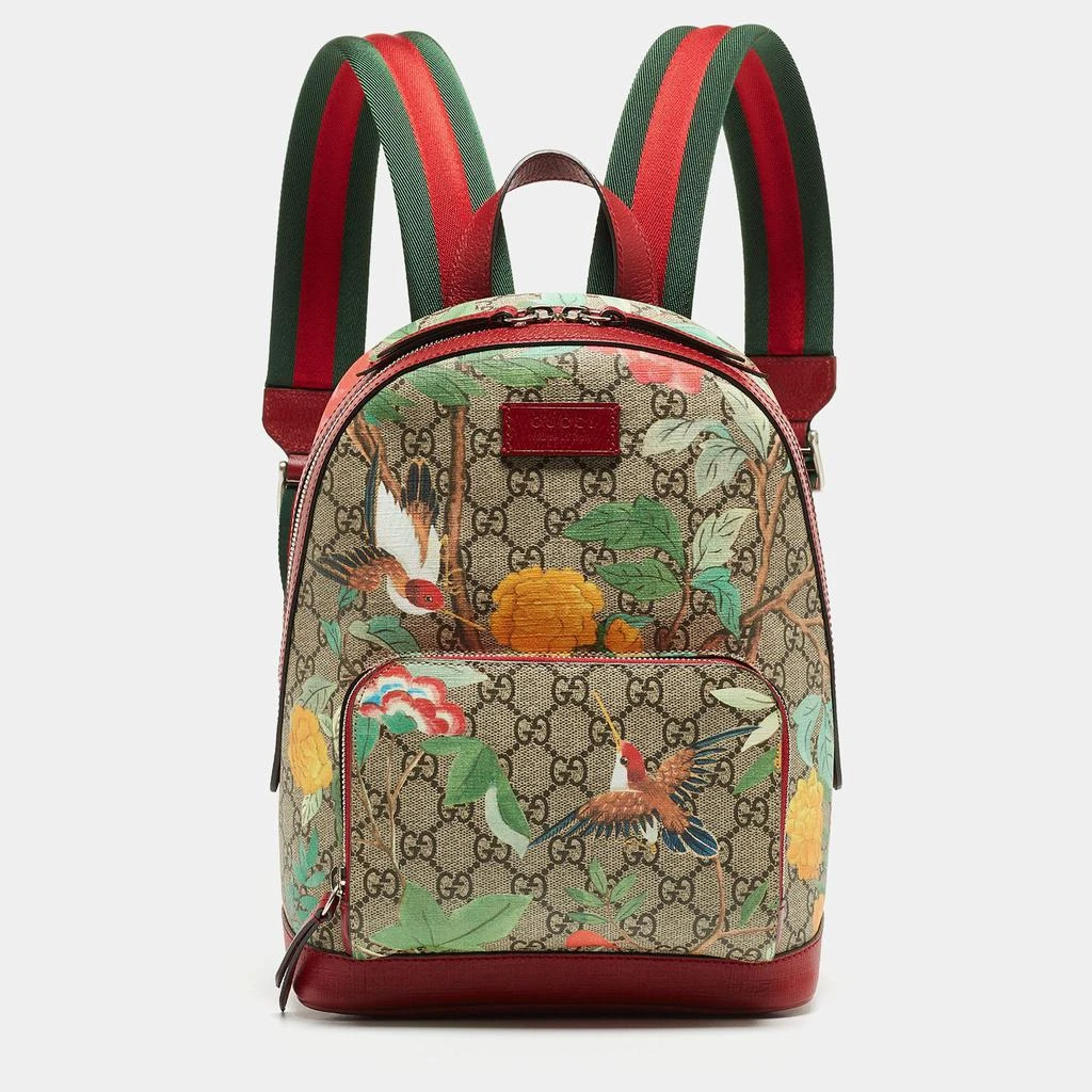 商品Gucci|Gucci Red/Beige/GG Supreme Canvas and Leather Small Tian Print Backpack,价格¥9278,第1张图片