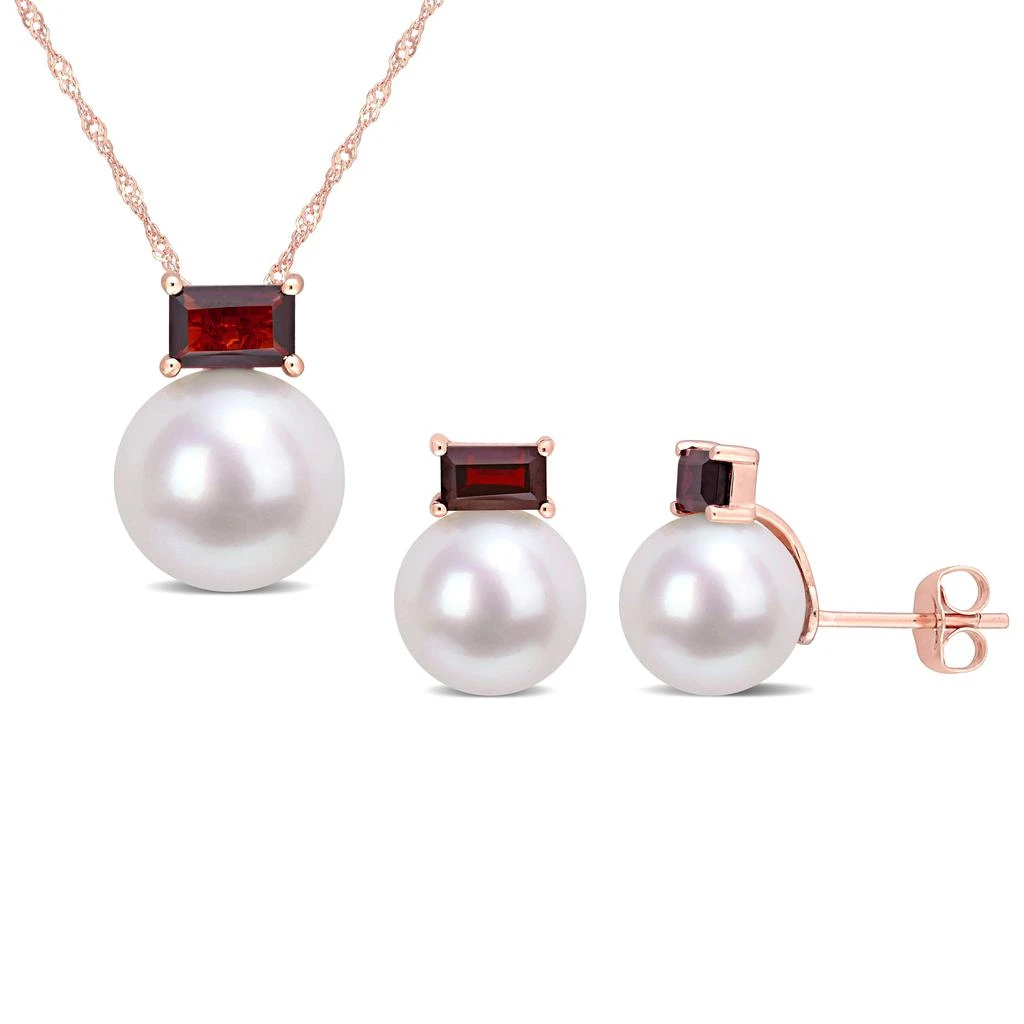 商品Mimi & Max|9-9.5 & 11-12 MM Freshwater Cultured Pearl and 1 1/2 CT TGW Garnet Stud Earrings and Pendant Set in 10k Rose Gold,价格¥2589,第1张图片