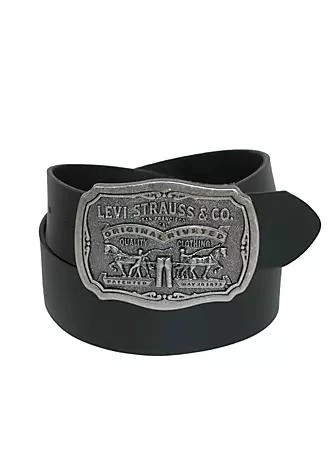 商品Levi's|Mens Leather Belt With Removable Antiqued Logo Plaque Buckle,价格¥203,第1张图片