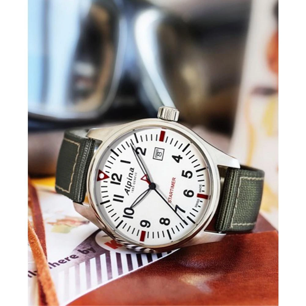 商品Alpina|Men's Swiss Startimer Pilot Green Nylon Strap Watch 42mm,价格¥5199,第2张图片详细描述