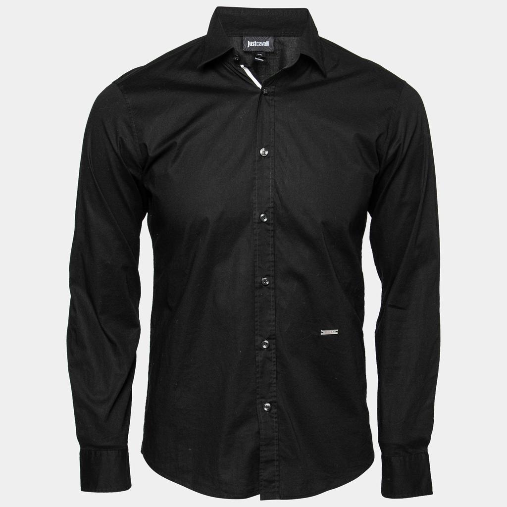 Just Cavalli Black Cotton Button Front Long-Sleeve Shirt S商品第1张图片规格展示