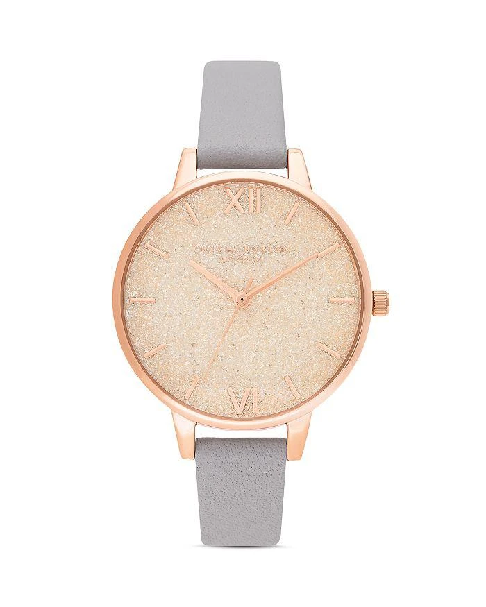 商品Olivia Burton|Glitter Dial Gray Lilac Leather Strap Watch, 34mm,价格¥1086,第1张图片