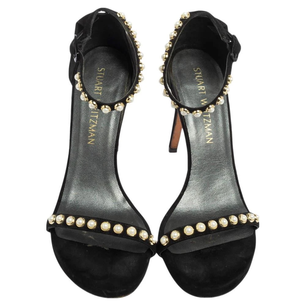商品[二手商品] Stuart Weitzman|Stuart Weitzman Black Suede Faux Pearl Embellished Nudist Sandals Size 37.5,价格¥801,第3张图片详细描述