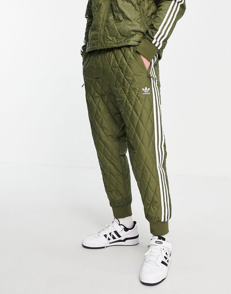 adidas Originals adicolor three stripe quilted track pants in khaki商品第4张图片规格展示