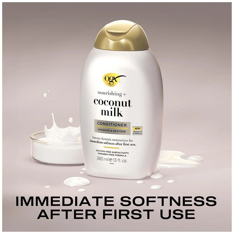 商品OGX|Nourishing + Coconut Milk Conditioner, Hydrating & Restoring Creamy Coconut, White Peach, & Shea Butter,价格¥74,第5张图片详细描述