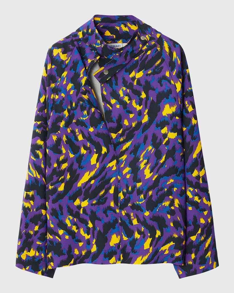 商品Burberry|Abstract-Print Long-Sleeve Silk Top,价格¥14955,第1张图片
