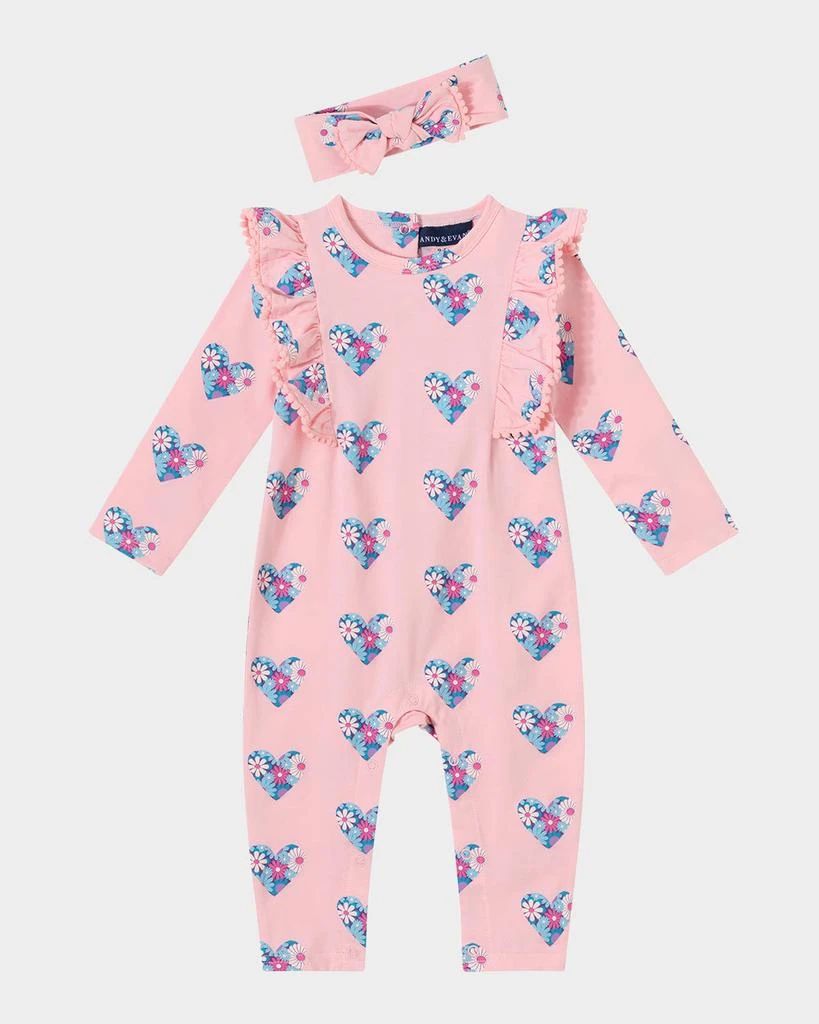 商品Andy & Evan|Girl's Heart-Print Coverall W/ Headband, Size Newborn-24M,价格¥343,第1张图片