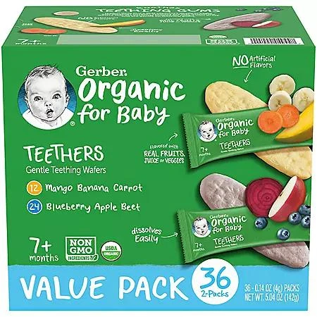 商品Gerber|Gerber Organic Teething Wafers Variety Pack, 36 ct.,价格¥98,第1张图片