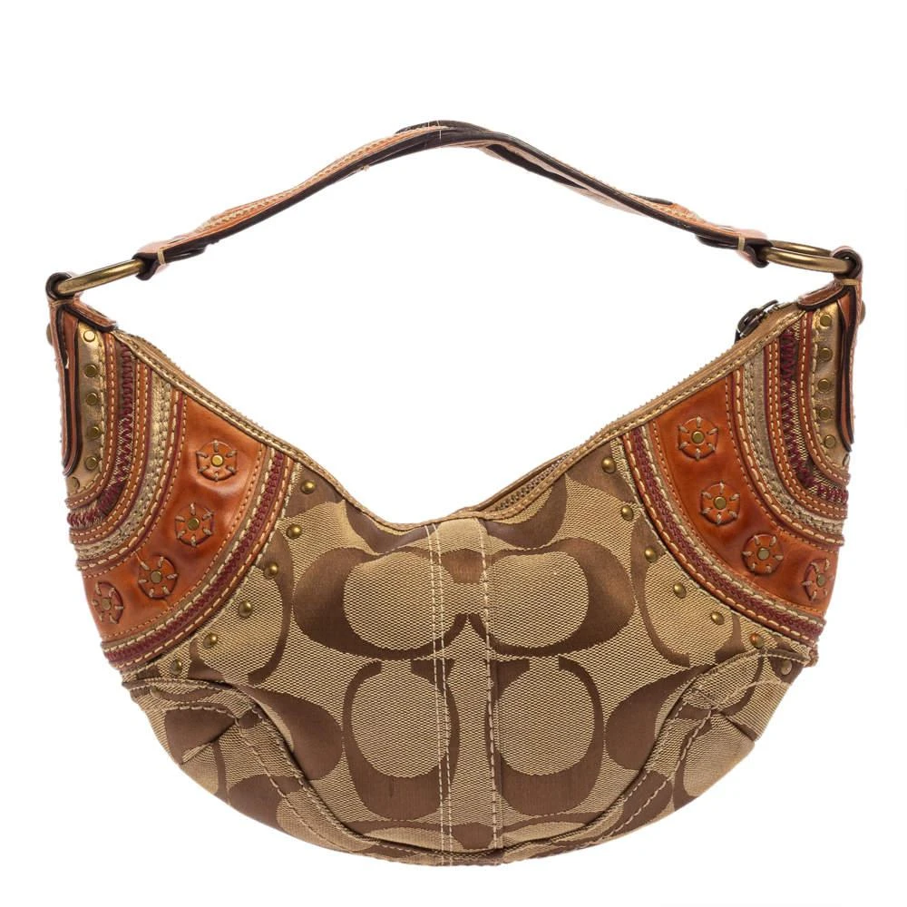 商品[二手商品] Coach|Coach Beige/Brown Signature Canvas and Leather Hobo,价格¥1150,第4张图片详细描述