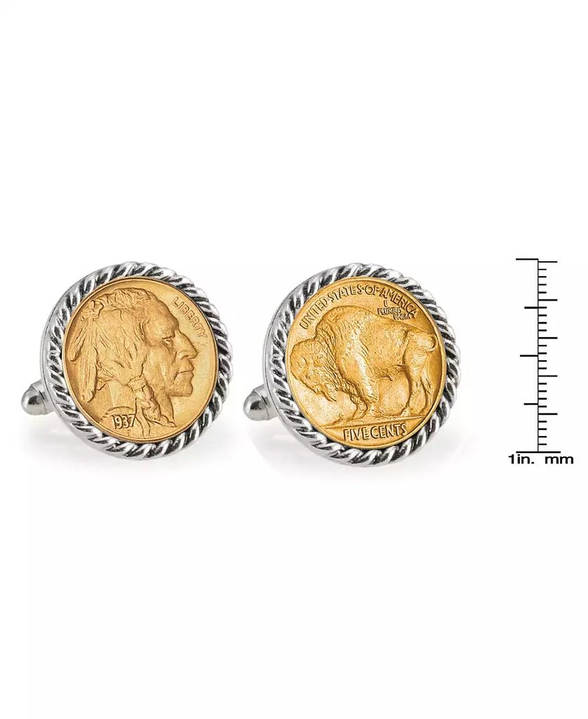 商品American Coin Treasures|Gold-Layered Buffalo Nickel Rope Bezel Coin Cuff Links,价格¥374,第2张图片详细描述