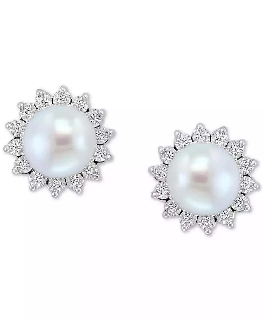 商品Effy|EFFY® Cultured Freshwater Pearl (7mm) & Diamond (1/10 ct. t.w.) Stud Earrings in Sterling Silver,价格¥454,第4张图片详细描述