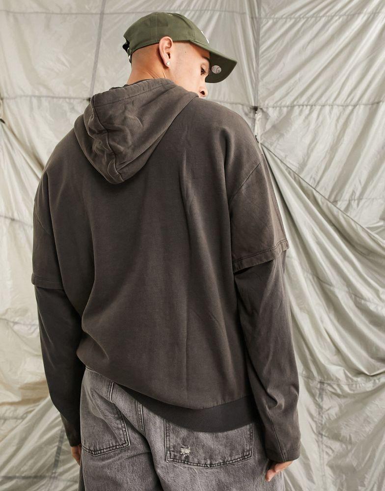 商品ASOS|ASOS DESIGN oversized hoodie in black acid wash with gothic print and double layer sleeve,价格¥298,第4张图片详细描述