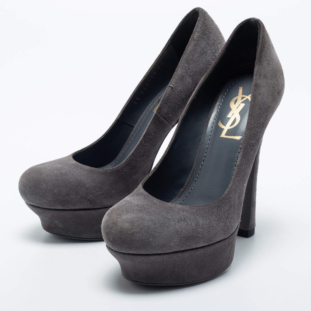 商品[二手商品] Yves Saint Laurent|Yves Saint Laurent Grey Suede Palais Platform Pumps Size 35,价格¥2744,第4张图片详细描述