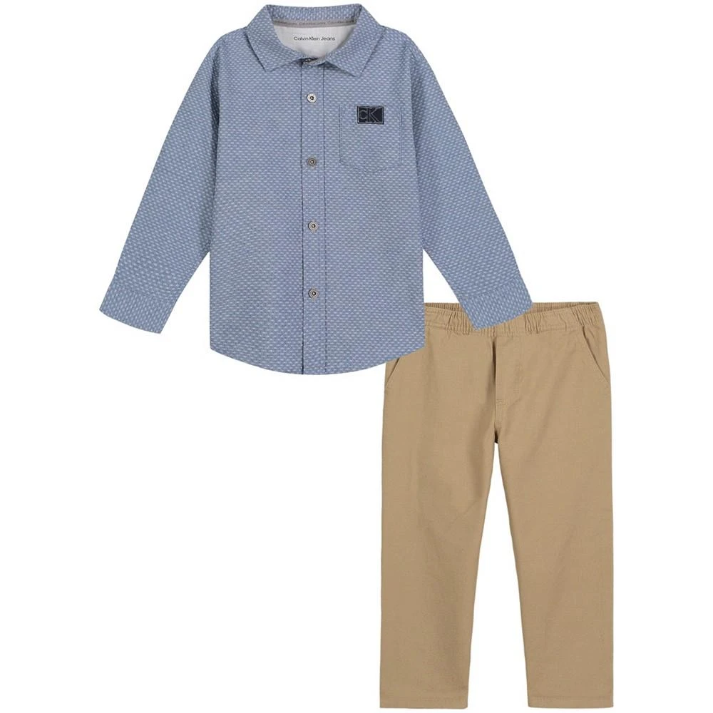 商品Calvin Klein|Little Boys Denim Long Sleeve Button-Front Shirt and Prewashed Twill Pants, 2 Piece Set,价格¥235,第1张图片