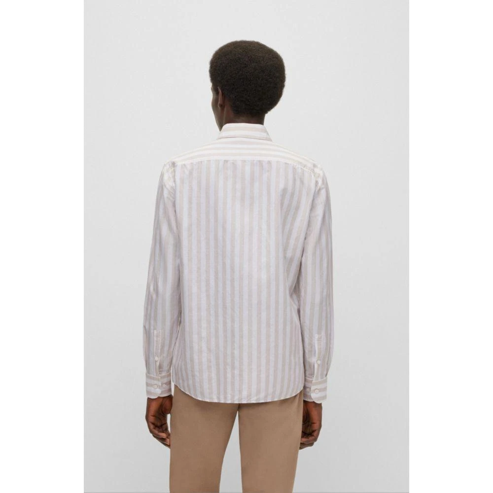 商品Hugo Boss|Regular-fit long-sleeved shirt in striped fabric,价格¥672,第4张图片详细描述