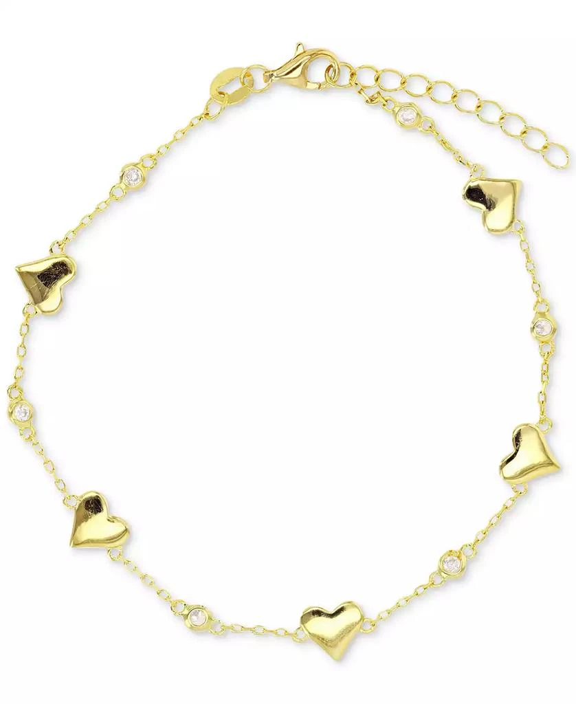 商品Macy's|Cubic Zirconia Polished Heart Bracelet in Sterling Silver or 14k Gold-Plated Sterling Silver,价格¥487,第1张图片