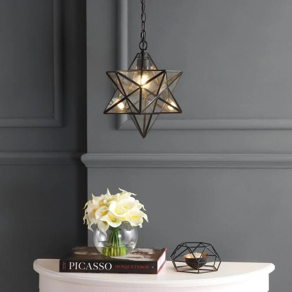 商品JONATHAN Y|Stella 12" Moravian Star Metal/Clear Glass LED Pendant,价格¥1200,第1张图片