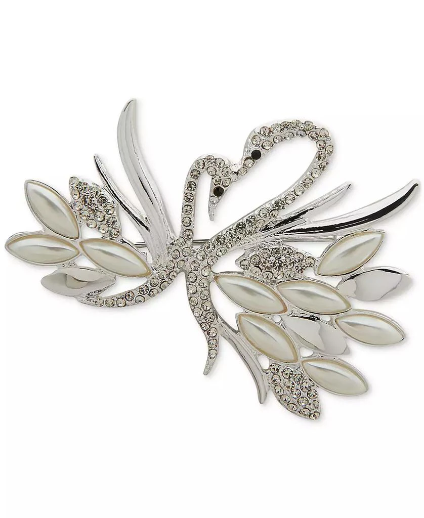 商品Anne Klein|Silver-Tone White Imitation Pearl Crystal Swan Pin,价格¥127,第1张图片