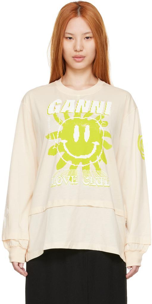 商品Ganni|Off-White Organic Cotton Long Sleeve T-Shirt,价格¥908,第1张图片