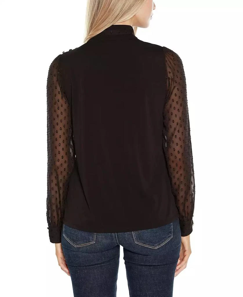 商品Belldini|Women's Black Label Clip-Dot Chiffon Sleeve Knit Blouse,价格¥660,第2张图片详细描述