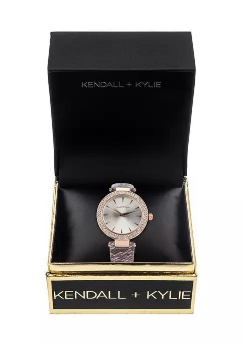 商品KENDALL & KYLIE|Rose Gold Tone Analog Watch with Blush Vegan Snakeskin Print Strap,价格¥558,第6张图片详细描述