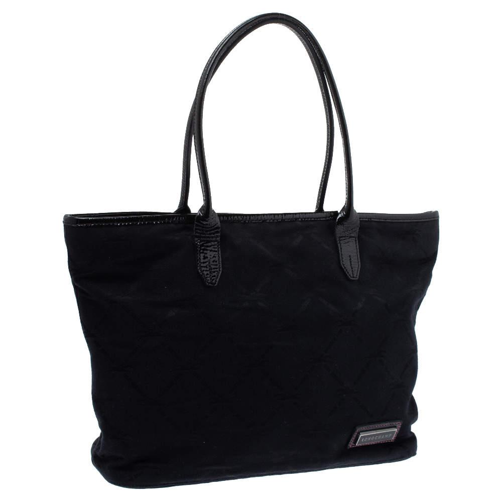 Longchamp Black Logo Embossed Canvas Tote商品第3张图片规格展示