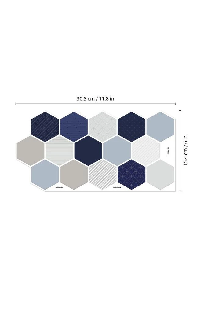 商品WALPLUS|Honey Hexa Blue and Cream Glossy 3D Tile Stickers 12-Piece Set,价格¥294,第2张图片详细描述