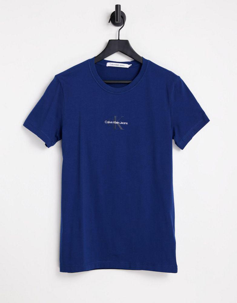 Calvin Klein Jeans tonal monogram logo t-shirt in dark blue商品第1张图片规格展示