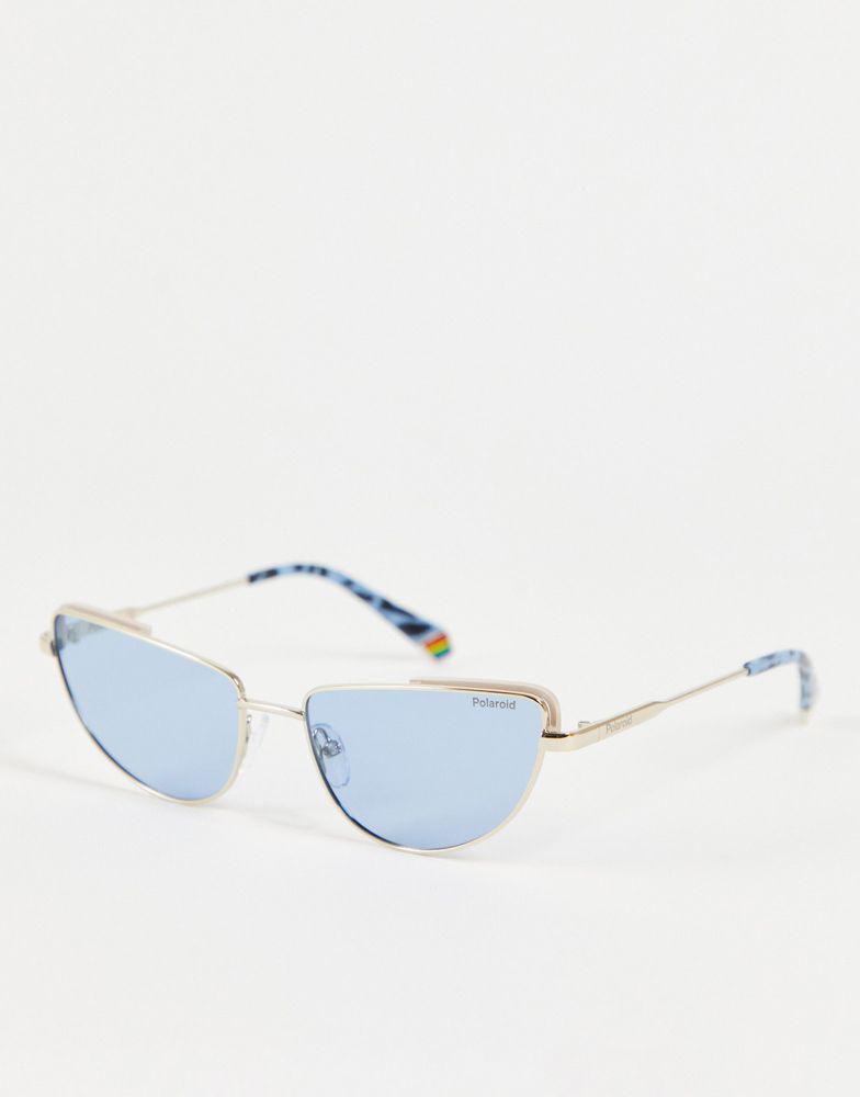 商品Polaroid|Polaroid slim frame cat eye sunglasses in blue and gold PLD 6129/S,价格¥133,第1张图片