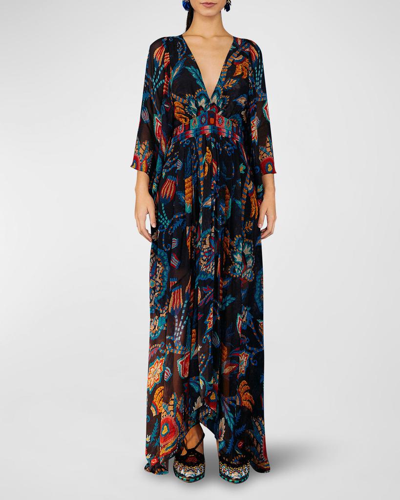 Sunset Tapestry Asymmetric-Hem Kaftan Maxi Dress商品第1张图片规格展示