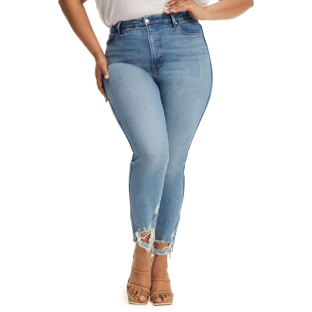 商品Good American|Good American Womens Distressed Cropped Skinny Jeans,价格¥302,第1张图片