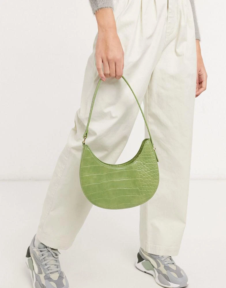 商品ASOS|ASOS DESIGN curved shoulder bag in green croc with long strap,价格¥138,第3张图片详细描述