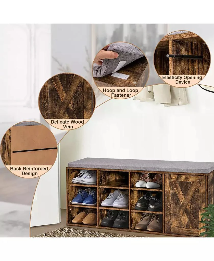 商品Costway|Shoe Bench with Padded Cushion 9-cube Adjustable Storage Shoe Rack,价格¥591,第3张图片详细描述