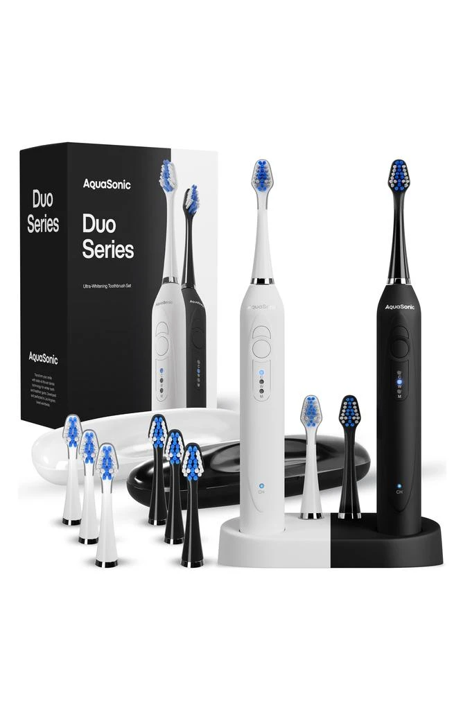 商品AquaSonic|DUO Dual Ultrasonic Toothbrushes with 10 DuPont Brush Heads & 2 Travel Cases,价格¥380,第1张图片