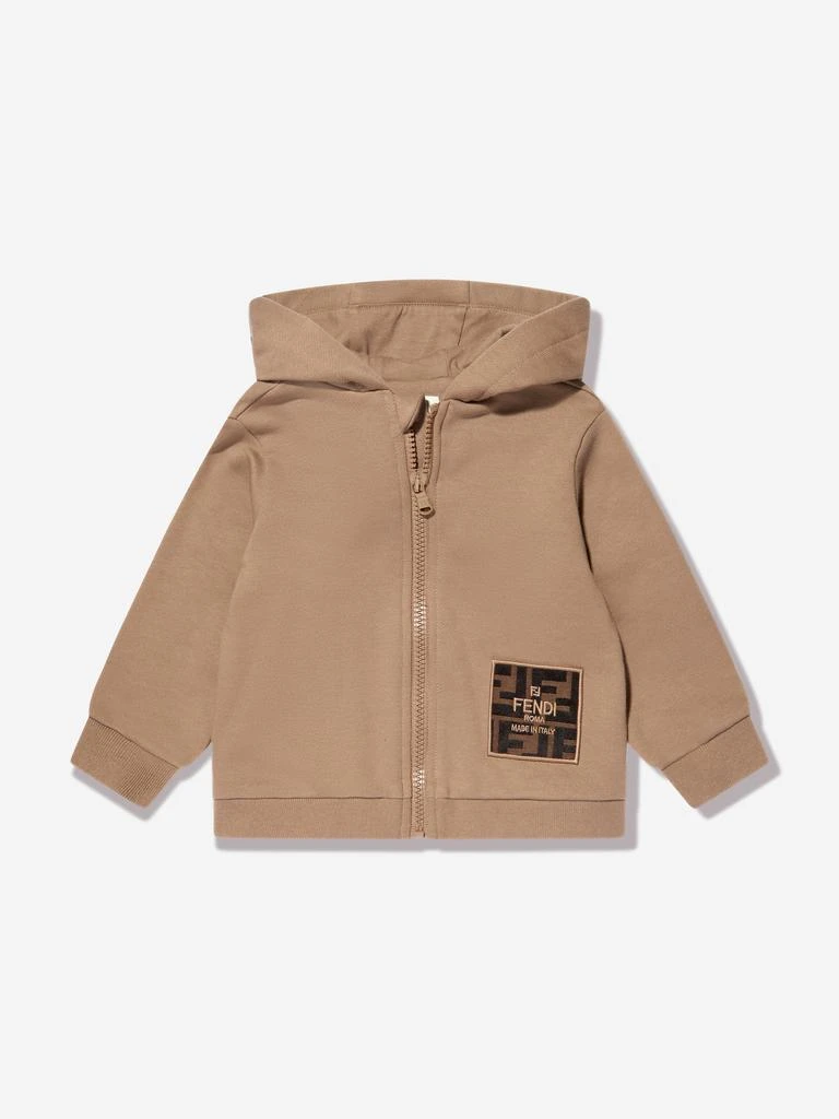 商品Fendi|Fendi Baby Logo Patch Zip Up Top in Beige,价格¥2716,第1张图片