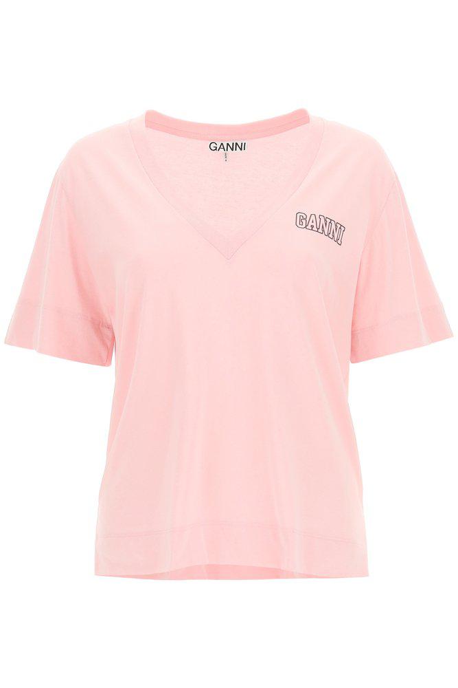 Ganni Software Jersey V-Neck T-Shirt商品第1张图片规格展示