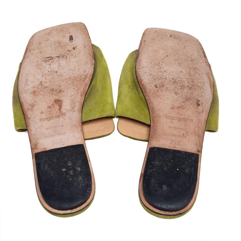 Sergio Rossi Green Suede Studded Flat Slides Size 36.5商品第6张图片规格展示