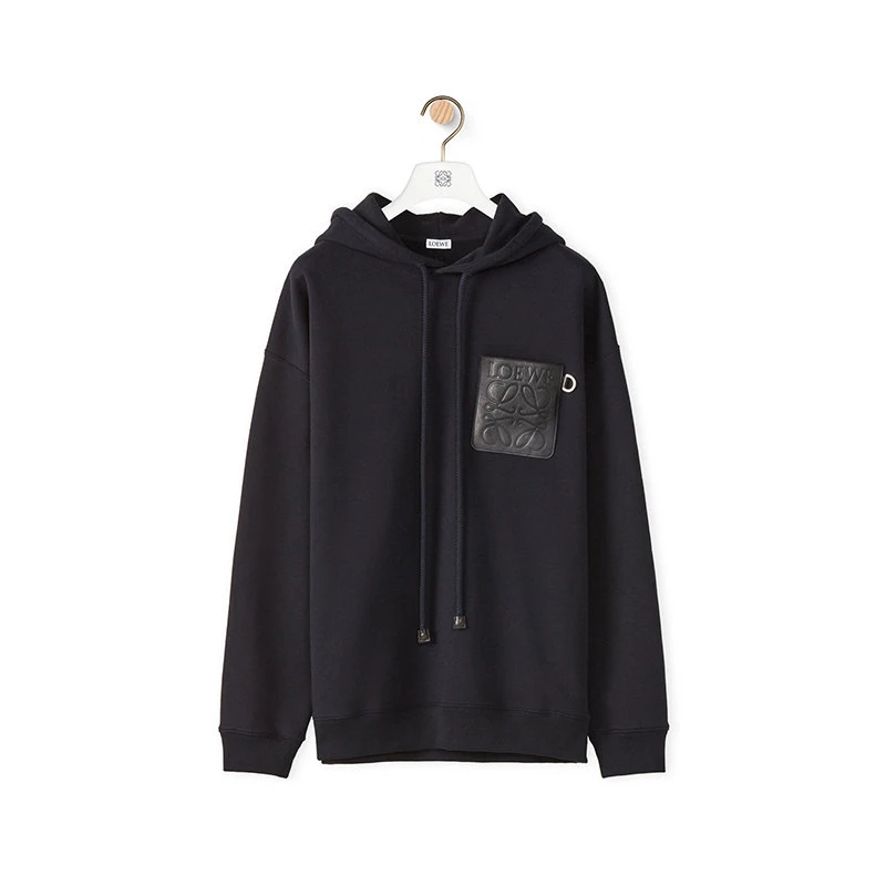 商品Loewe|【预售3-7天】LOEWE/罗意威  男士深蓝色棉质抓绒Anagram皮革贴片连帽衫卫衣H526Y25J12-9602,价格¥6431,第4张图片详细描述