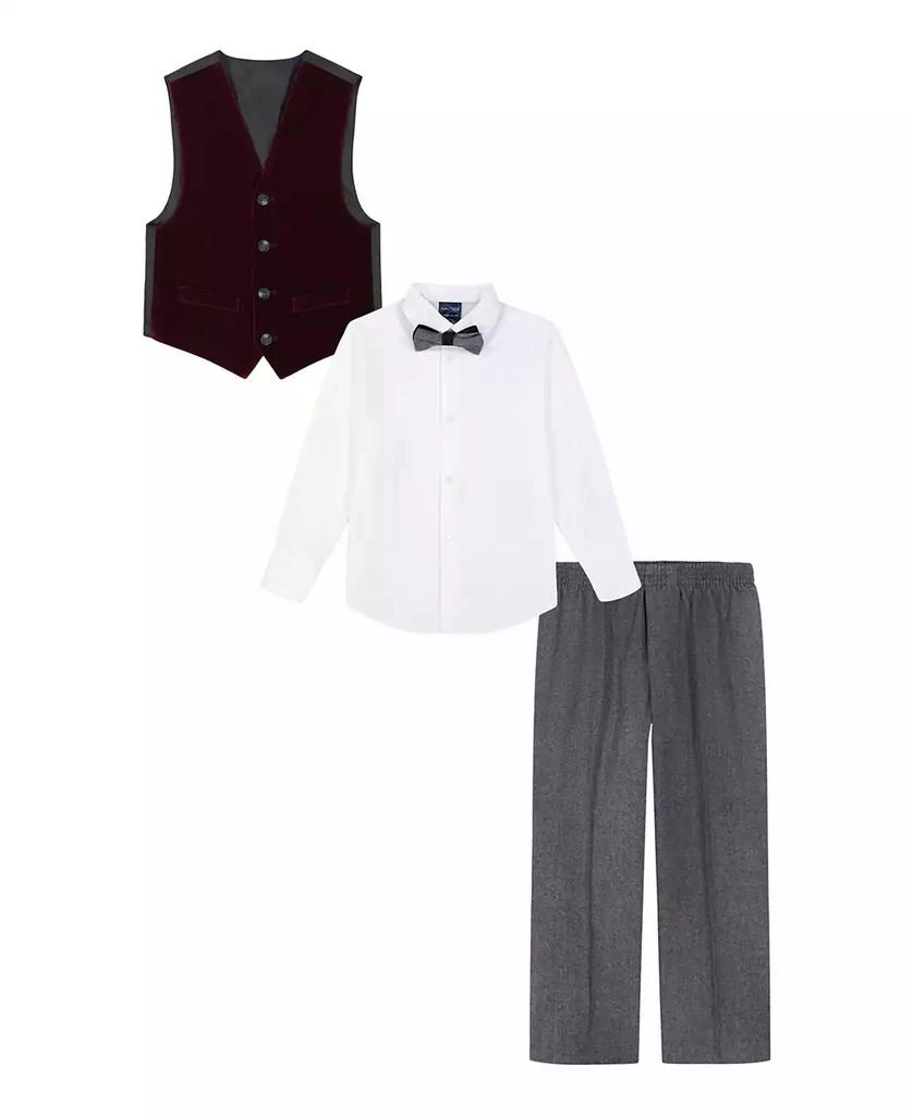 商品Nautica|Toddler and Little Boys Burgundy Velvet Duo Vest 4-Piece Set,价格¥187,第2张图片详细描述