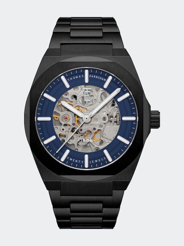 Fowler Skeleton Automatic Watch Black Blue商品第1张图片规格展示