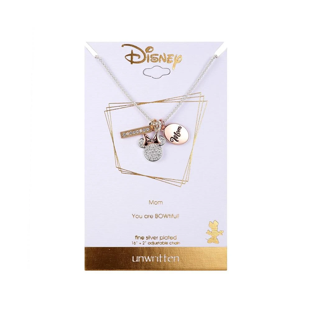 商品Disney|Silver Plated "Mom You Are Bowtiful" Clear Crystal Minnie Mouse Charm Necklace, 16"+2" Extender,价格¥153,第2张图片详细描述