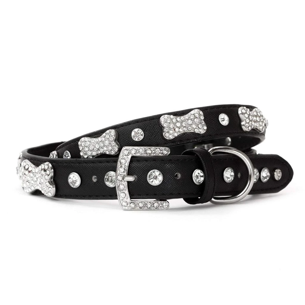 商品Vanderpump Pets|Designer Diamond and Bone Leatherette Collar - M,价格¥285,第1张图片