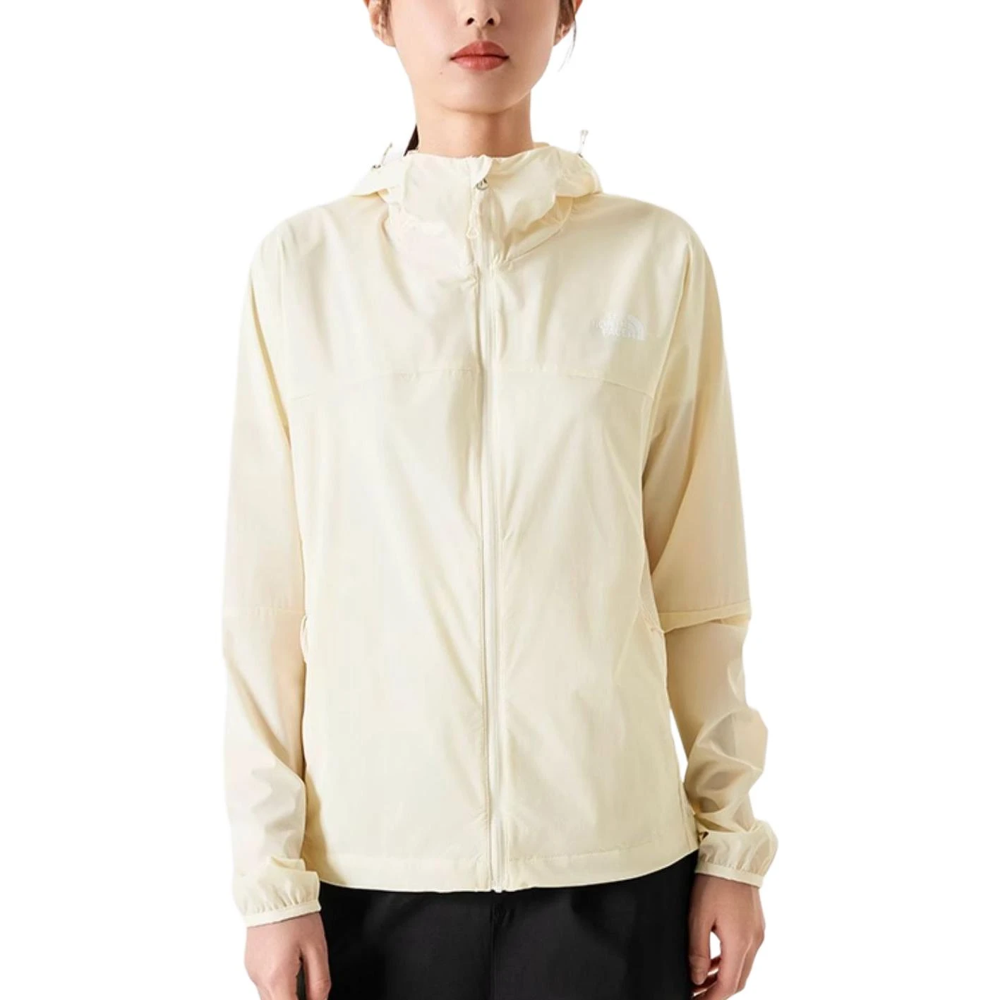 商品[国内直发] The North Face|北面 SUN SMOOTH 品牌logo连帽拉链舒适轻薄休闲长袖 防水防紫外线防晒服 女款 米白色,价格¥872,第4张图片详细描述